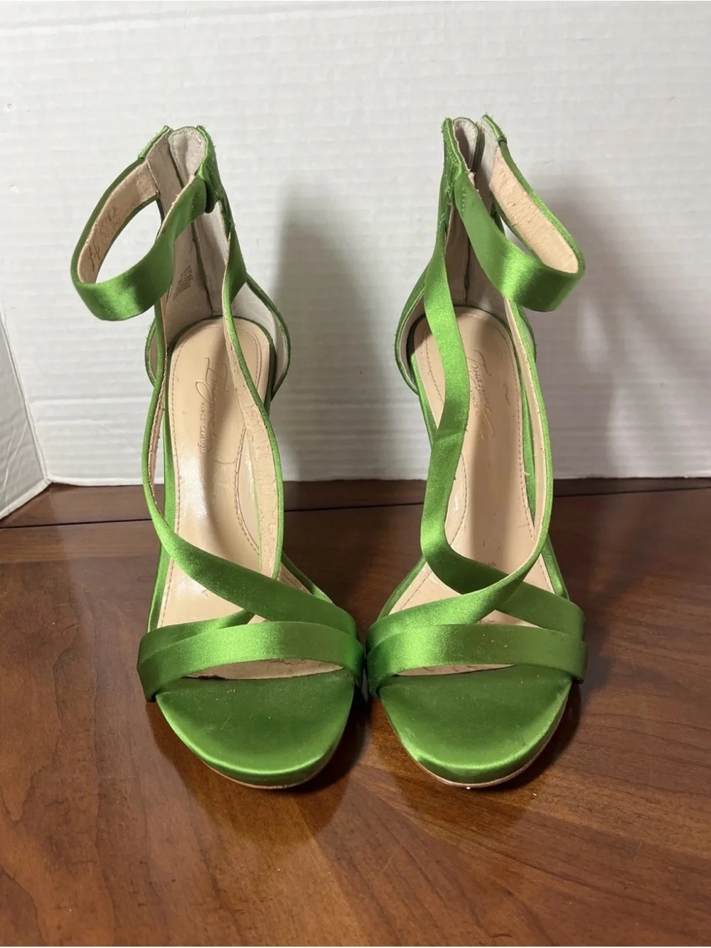 Women’s Green Satin Strappy High Heel Sandals